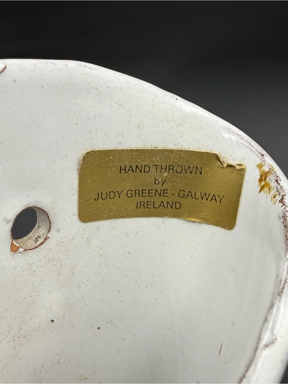 Judy Greene Pottery Floral Wall Pocket Vase Vintage Hand Made In Galway, Ireland